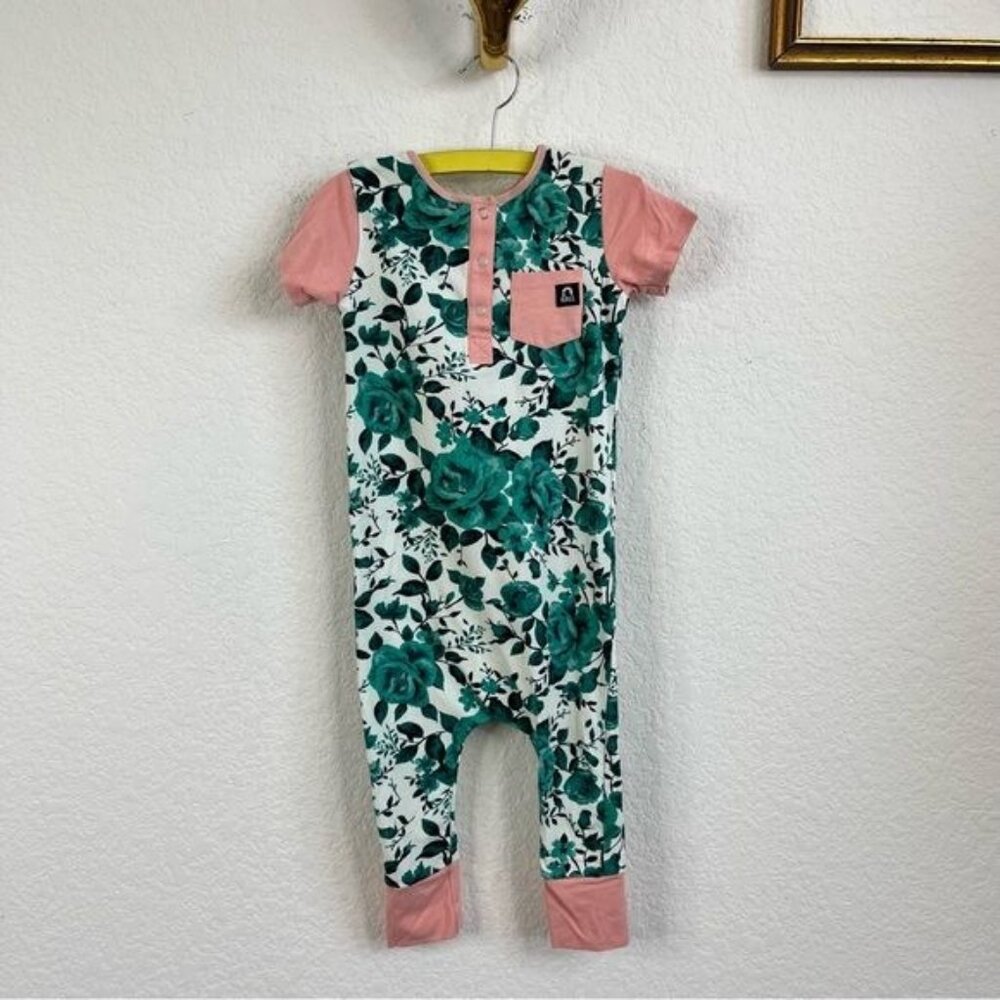 Rags to Raches Floral Mixed Media Henley Romper Playsuit Onesie